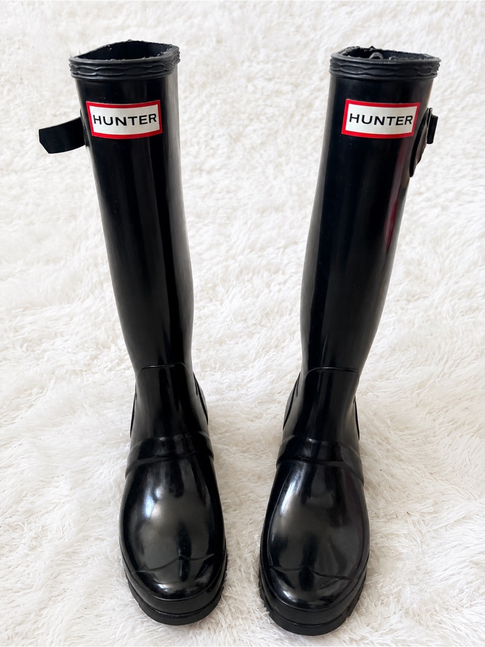 Hunter Gloss Black Tall Rubber Rain Boots with Logo